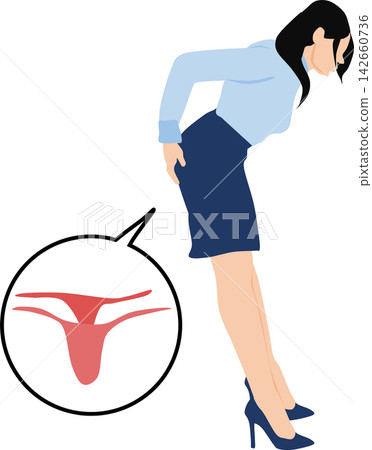 An illustration of a businesswoman panicking because her thong underwear has come undone. An illustration of a businesswoman panicking because her thong underwear has come undone. 142660736