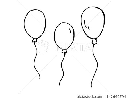 Three Party Balloons Line Art Hand Drawn Vector Illustration Doodle Set Three Party Balloons Line Art Hand Drawn Vector Illustration Doodle Set 142660794