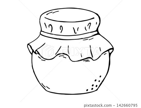 Homemade Jam Jar with Cloth Cover Line Art Vector Illustration Doodle Homemade Jam Jar with Cloth Cover Line Art Vector Illustration Doodle 142660795