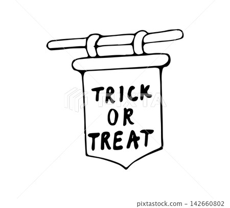 Trick or Treat Halloween Banner Sign Line Art Vector Illustration Trick or Treat Halloween Banner Sign Line Art Vector Illustration 142660802