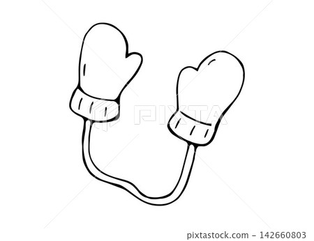 Cozy Winter Mittens Pair with String Line Art Vector Illustration Cozy Winter Mittens Pair with String Line Art Vector Illustration 142660803