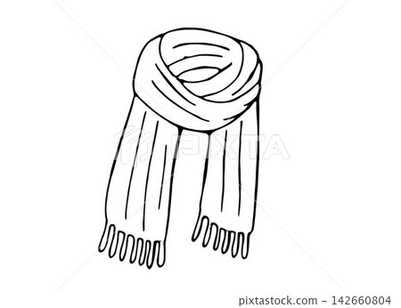 Cozy Knitted Winter Scarf Line Art Hand Drawn Vector Illustration Doodle Cozy Knitted Winter Scarf Line Art Hand Drawn Vector Illustration Doodle 142660804