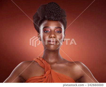 Portrait, haircare and African woman in studio, confidence and mockup for braids, creative and culture. Background, elegant and texture of hair, salon and treatment for shine, health and self care Portrait, haircare and African woman in studio, confidence and mockup for braids, creative and culture. Background, elegant and texture of hair, salon and treatment for shine, health and self care 142660880