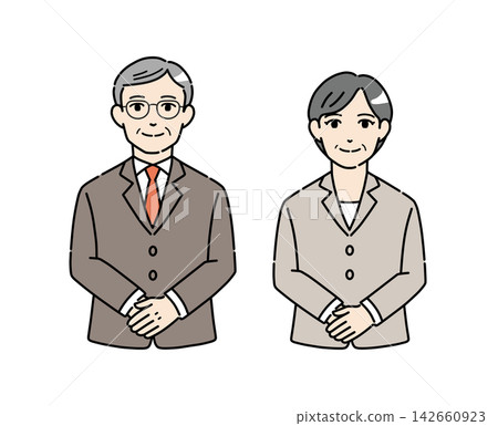 Illustration material 1 of senior men and women in suits bowing Illustration material 1 of senior men and women in suits bowing 142660923