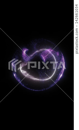Glowing purple particle sphere on black background, forming an abstract digital orbit with cosmic energy and futuristic motion. Glowing purple particle sphere on black background, forming an abstract digital orbit with cosmic energy and futuristic motion. 142661034