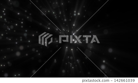White glowing particles and soft streaks radiating from darkness, creating a minimal abstract starburst background 142661039