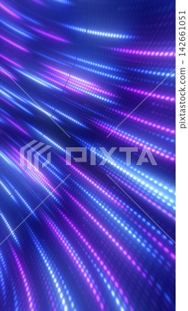 Blue and purple dotted light streams flowing diagonally, creating a futuristic digital data background. 142661051