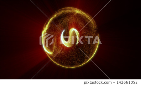 Golden fragmented energy sphere with glowing particles, fiery plasma texture, and dramatic dark futuristic atmosphere. Golden fragmented energy sphere with glowing particles, fiery plasma texture, and dramatic dark futuristic atmosphere. 142661052