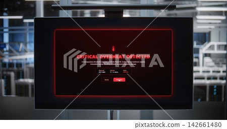 Critical Overheat Warning on Infrastructure Monitoring Display Inside Data Center Critical Overheat Warning on Infrastructure Monitoring Display Inside Data Center 142661480