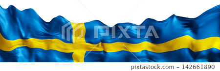 A flag of Sweden is shown at the footer of the image. The flag features blue and yellow colors. It is isolated on a clear background with no other details 142661890