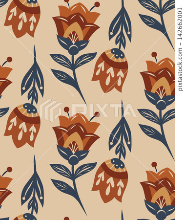 Vector decorative pattern with folk art flowers on light background. Seamless texture with tracery wildflowers. Floral motif for wallpaper Vector decorative pattern with folk art flowers on light background. Seamless texture with tracery wildflowers. Floral motif for wallpaper 142662001