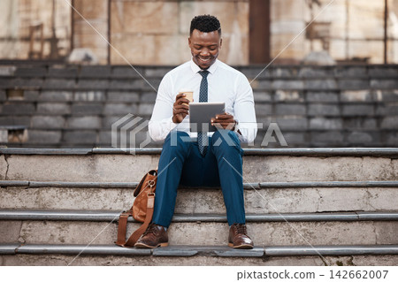 City, business man and video call in stairs for networking, speaking and conversation with contact. Outdoor, professional and black person or lawyer with tech for legal advice, consulting and support City, business man and video call in stairs for networking, speaking and conversation with contact. Outdoor, professional and black person or lawyer with tech for legal advice, consulting and support 142662007