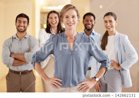 Female leader, team and support in office for recruitment, human resources and teamwork in lobby. Woman, confident and hiring staff for welcome in portrait, company and new career opportunity Female leader, team and support in office for recruitment, human resources and teamwork in lobby. Woman, confident and hiring staff for welcome in portrait, company and new career opportunity 142662131