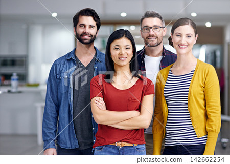 Group, portrait and office for smile, creatives and team for collaboration and small business. Web designers, startup and employee workshop for staff or professional workforce with people cooperation Group, portrait and office for smile, creatives and team for collaboration and small business. Web designers, startup and employee workshop for staff or professional workforce with people cooperation 142662254