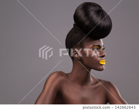 Beauty, glamour and black woman in studio with lipstick, natural cosmetics and eyeshadow on gray background. Creative, makeup and female model with confidence, aesthetic and cosmetology on mockup Beauty, glamour and black woman in studio with lipstick, natural cosmetics and eyeshadow on gray background. Creative, makeup and female model with confidence, aesthetic and cosmetology on mockup 142662643