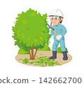 Pruning garden trees by a man (01) 142662700