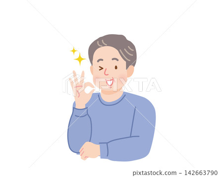 一幅中年男子比畫「OK」手勢的插圖。 一幅中年男子比畫「OK」手勢的插圖。 142663790