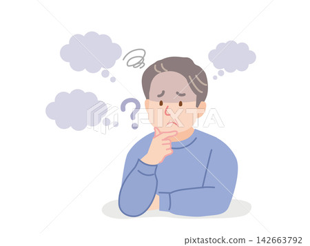 Illustration of a middle-aged man with a thoughtful, troubled expression. Illustration of a middle-aged man with a thoughtful, troubled expression. 142663792