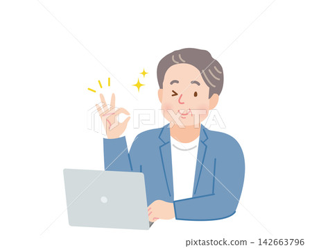 在計算機上工作的中年男子 142663796