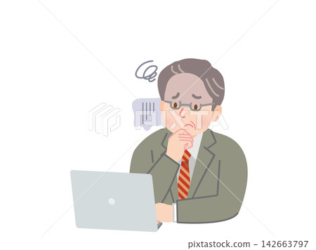 一幅插圖,描繪了一位表情憂慮的中年男子,他正看著電腦螢幕,陷入沉思。 一幅插圖,描繪了一位表情憂慮的中年男子,他正看著電腦螢幕,陷入沉思。 142663797