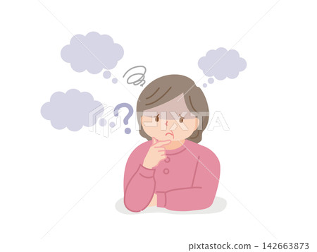 Illustration of a middle-aged woman with a thoughtful, troubled expression. Illustration of a middle-aged woman with a thoughtful, troubled expression. 142663873