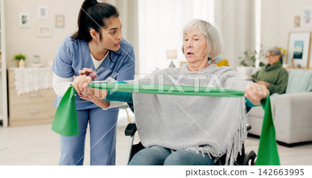 Nurse, physiotherapy and senior woman in wheelchair, back pain check and physical therapy exam at home. Retirement nursing, physiotherapist medical doctor and elderly patient with disability support Nurse, physiotherapy and senior woman in wheelchair, back pain check and physical therapy exam at home. Retirement nursing, physiotherapist medical doctor and elderly patient with disability support 142663995