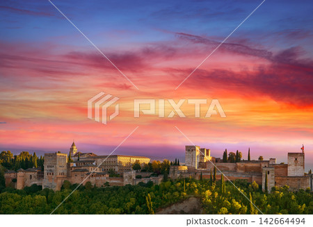 Alhambra sunset in Granada of Spain Alhambra sunset in Granada of Spain 142664494