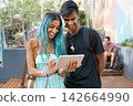Campus, Gen z and friends, connection and tablet for scholarship for education, learning and confidence. Backpack, college and female person, happiness and internet, university and students outdoor 142664990