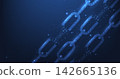 Glowing blockchain chain links shattering a broken connection or security failure against a dark blue futuristic background. 142665136