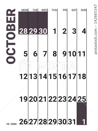 October 2026 English Simple Minimalist Monthly Calendar Clear Line Grid Desk Pla October 2026 English Simple Minimalist Monthly Calendar Clear Line Grid Desk Pla 142665347