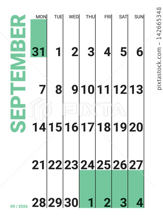 September 2026 English Simple Printable Monthly Calendar Page Modern Sans Serif 142665348