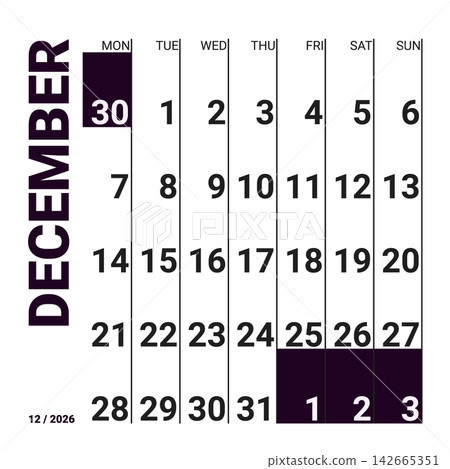 December 2026 English Basic Office Monthly Planner Grid Clean Minimalist Calenda December 2026 English Basic Office Monthly Planner Grid Clean Minimalist Calenda 142665351