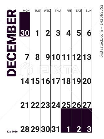December 2026 English Clean Minimalist Monthly Calendar Page Universal Business December 2026 English Clean Minimalist Monthly Calendar Page Universal Business 142665352