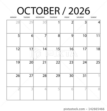October 2026 English Standard Office Monthly Calendar Template Minimal Schedule October 2026 English Standard Office Monthly Calendar Template Minimal Schedule 142665466