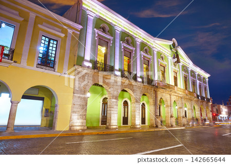 Merida city colorful facades Yucatan Mexico Merida city colorful facades Yucatan Mexico 142665644