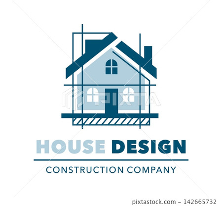 House building icon, real estate agency, residence apartment construction symbol. Architectural emblem of construction planning and real estate services for builders, contractors, property developers House building icon, real estate agency, residence apartment construction symbol. Architectural emblem of construction planning and real estate services for builders, contractors, property developers 142665732