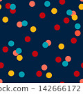 Modern polka dot kids seamless pattern on dark background. Fun festive print for childrens parties, birthdays, celebrations. Playful stylish design for nursery decor, clothing, textiles, stationery 142666172
