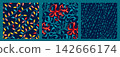 Festive seamless pattern set with Christmas bows, elegant ribbons. Romantic feminine and glowing bulbs on dark background. Fun bright modern prints for childrens parties, birthdays, celebrations. 142666174