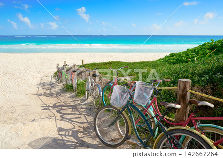 Tulum Caribbean beach bicycles Riviera Maya Tulum Caribbean beach bicycles Riviera Maya 142667264