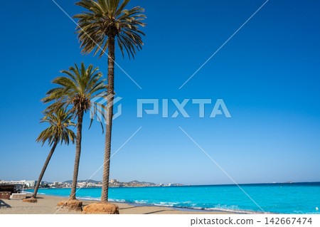 Ibiza Playa d En Bossa beach in Balearic Islands 142667474