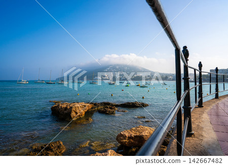Ibiza Santa Eulalia town beach in Spain Ibiza Santa Eulalia town beach in Spain 142667482