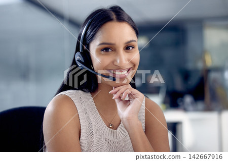 Call center, portrait and smile of indian woman in telemarketing office at night for consulting. Contact us, customer service and support with confident employee in workplace for telecom assistance Call center, portrait and smile of indian woman in telemarketing office at night for consulting. Contact us, customer service and support with confident employee in workplace for telecom assistance 142667916