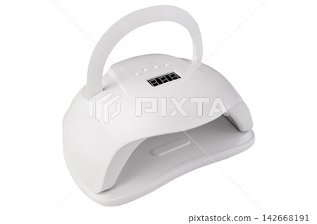 White UV LED nail dryer lamp with raised portable handle and timer display White UV LED nail dryer lamp with raised portable handle and timer display 142668191