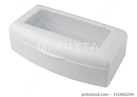 White plastic sterilizer box with clear viewing window on lid isolated on white White plastic sterilizer box with clear viewing window on lid isolated on white 142668204