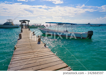 Riviera Maya wood pier Caribbean Mexico Riviera Maya wood pier Caribbean Mexico 142668597