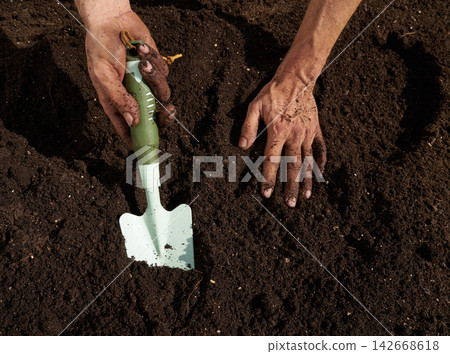 Farmer man hands dirty on substratum Farmer man hands dirty on substratum 142668618