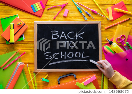 Back to school supplies vivid arrangement 142668675