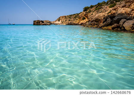 Ibiza Cala Tarida beach in Balearic Islands Ibiza Cala Tarida beach in Balearic Islands 142668676
