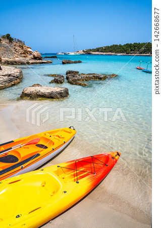 Ibiza Portinatx Arenal Petit beach in Balearics Ibiza Portinatx Arenal Petit beach in Balearics 142668677