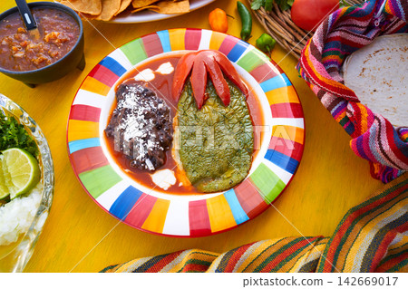 Mexican Nopal filled recipe with sauces Mexican Nopal filled recipe with sauces 142669017